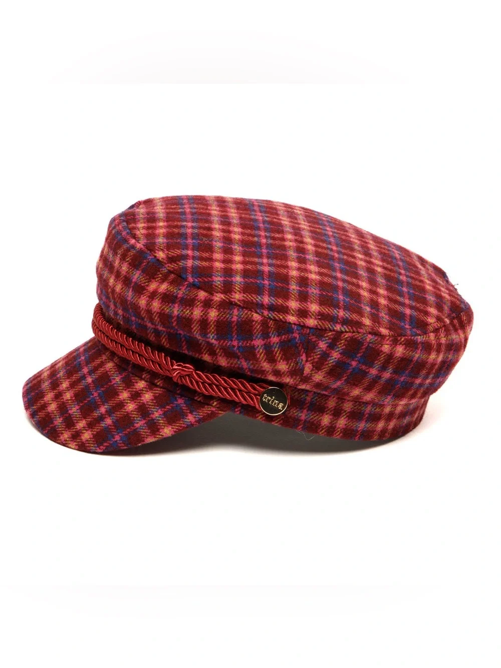 Trina Turk “Taylor” pink/wine plaid Newsboy/Messenger Hat - NWT